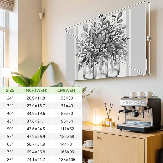 Retro Flower Vase Retro Plant Indoor TV Cover, Elastic TV Screen Protector Grey - Image 3