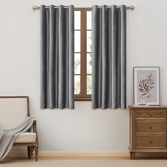 BULBUL Luxury Dark Grey Velvet Curtains 63 inch Elegant Living Room Curtain by ModernShinyVelvetCurtains