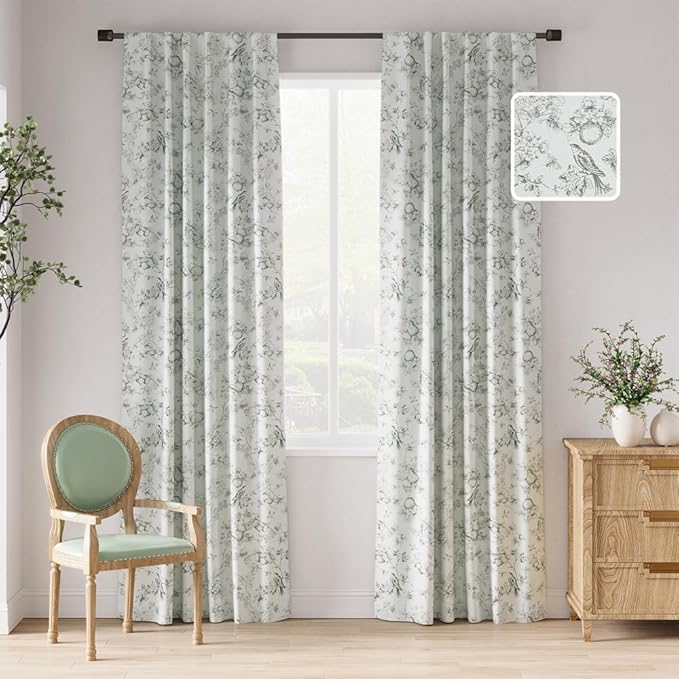 jinchan 95% Blackout Floral Curtains 90 Inches Long, Printed Flower Sage Green by JINCHAN