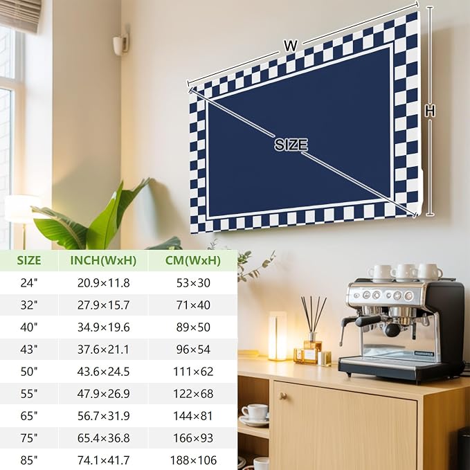Abstract Navy Blue Check Indoor TV Cover, Elastic TV Screen Protector Modern - Image 3
