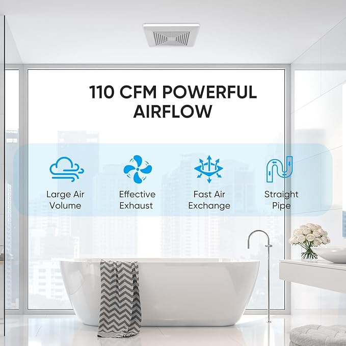 8 Inch Bathroom Exhaust Fan, Square 110 CFM 1.0 Sones Ultra Quiet Bathroom Vent - Image 4