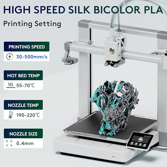 ERYONE Silk Dual Color PLA Filament 3D Printer 1.75mm +/- 0.03mm, Bicolor - Image 2