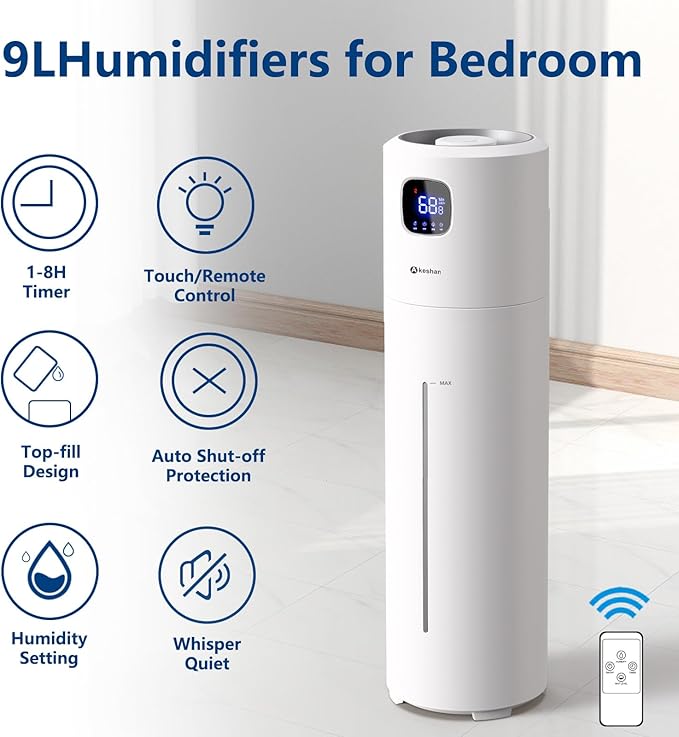Large Humidifiers for Bedroom, 9L/2.5Gal Ultrasonic Cool Mist, Top Fill Easy - Image 2