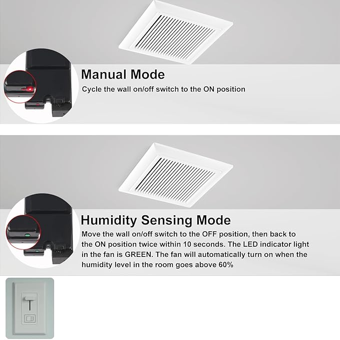 Bathroom Exhaust Fan 80 CFM 0.8 Sone, 4 Inch Duct, Quiet Energy Saving - Image 3