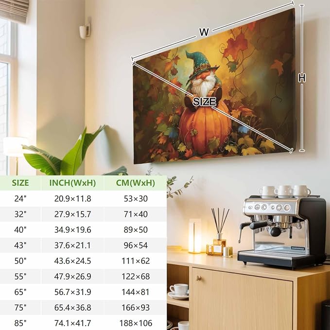 Fall Old Gnome on Ripe Pumpkin Indoor TV Cover, Elastic TV Screen Protector - Image 3