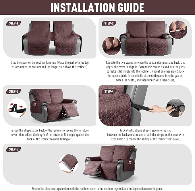 TAOCOCO 100% Waterproof Recliner Cover, Non-Slip Washable Reclining Couch Cover - Image 7