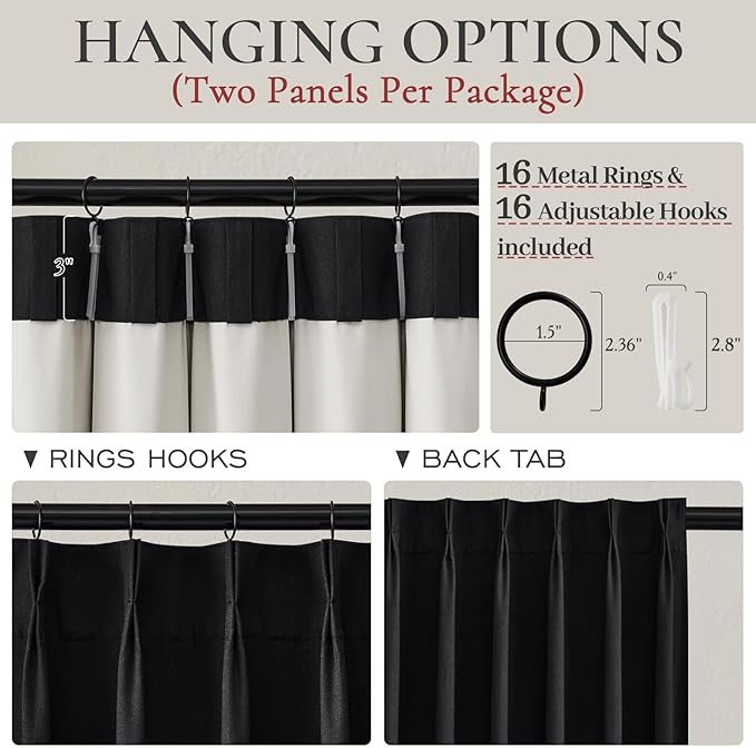 Solid Black 10 ft Blackout Curtains 120 Inches Long, Linen Elegant Floor Length - Image 4