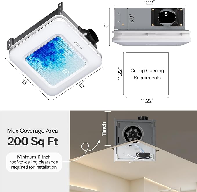 Bathroom Exhaust Fan with Light Humidity Sensor, Bathroom Fan with Odor & - Image 4