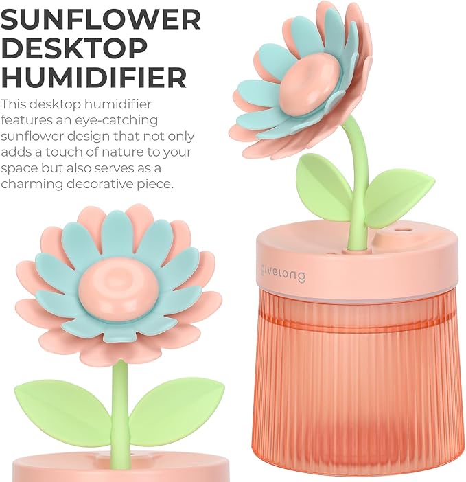 Sunflower Small Humidifier for Plant, Cool Mist Mini Humidifiers for Bedroom - Image 2