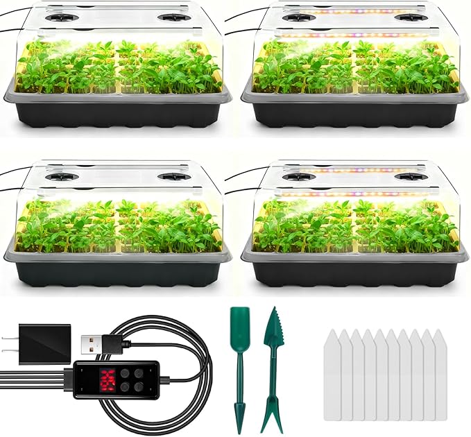 Seed Starter Tray with Grow Light, 192-Cell Seed Starter Kit, Seedling Starter by Ryscam