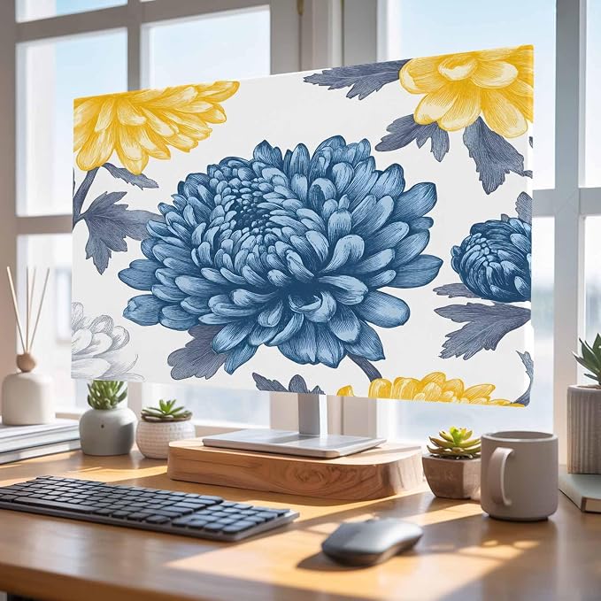 Pastoral White Blue Yellow Flower Indoor TV Cover, Elastic TV Screen Protector - Image 5