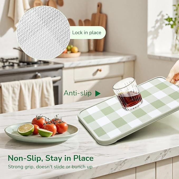 Practical Gingham Green Shelf Liner, Non-Adhesive Drawer Liner Non-Slip Cabinet - Image 2