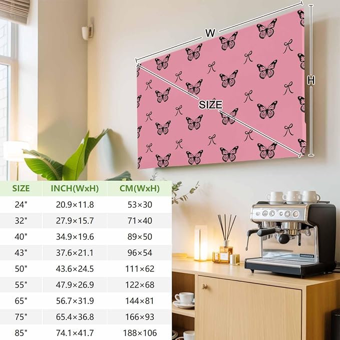 Black Butterflies Bow on Pink Indoor TV Cover, Elastic TV Screen Protector - Image 3