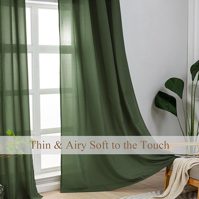 L.Z.E Olive Green Privacy Curtains 96 Inches Long 2 Panels Set, Light Filtering - Image 2