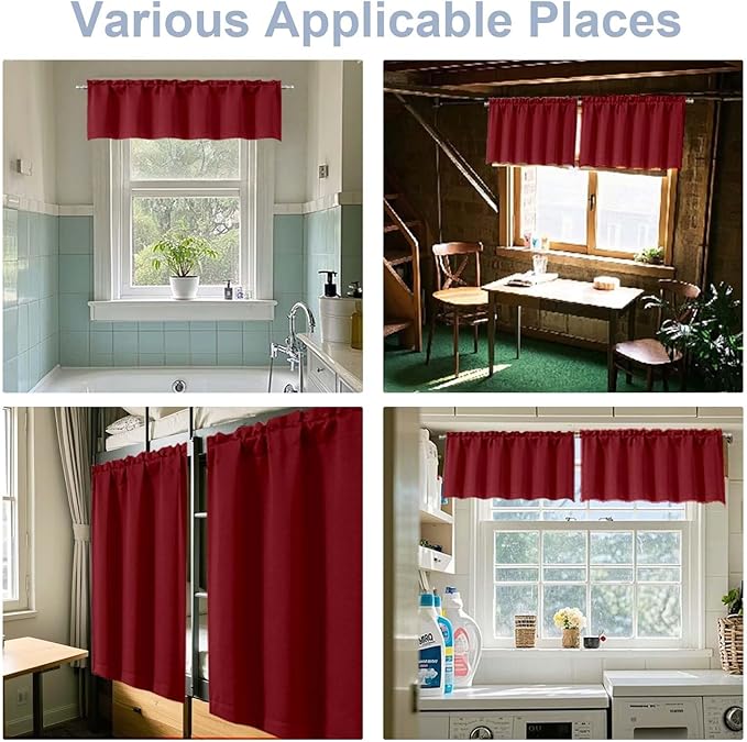 Chyhomenyc Short Red Curtains 24 Inch Length, Small Kitchen Curtain Rod Pocket - Image 8