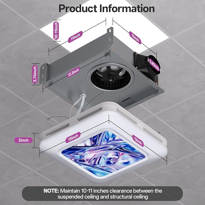 Bathroom Fan with Humidity Sensor, 230 CFM 1.0 Sone Bathroom Exhaust Fan with - Image 4