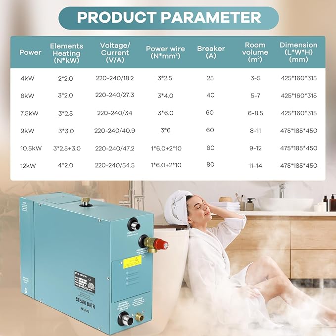 4KW Commercial Self-Draining Steam Generator Shower System Home Steam Bath Spa - Image 5