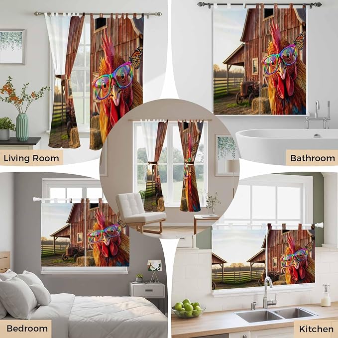 Farm Rooster Living Room Curtains 84 Inch Length, Window Curtains Tab Top - Image 7