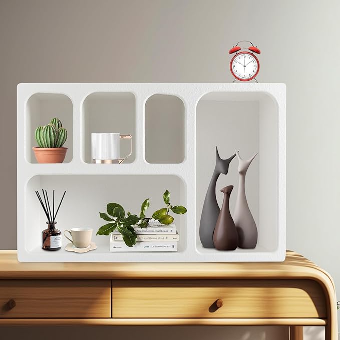 5-Compartment White Arched Floating Cabinet, Modern Geometric MDF Wall-Mount - Image 5