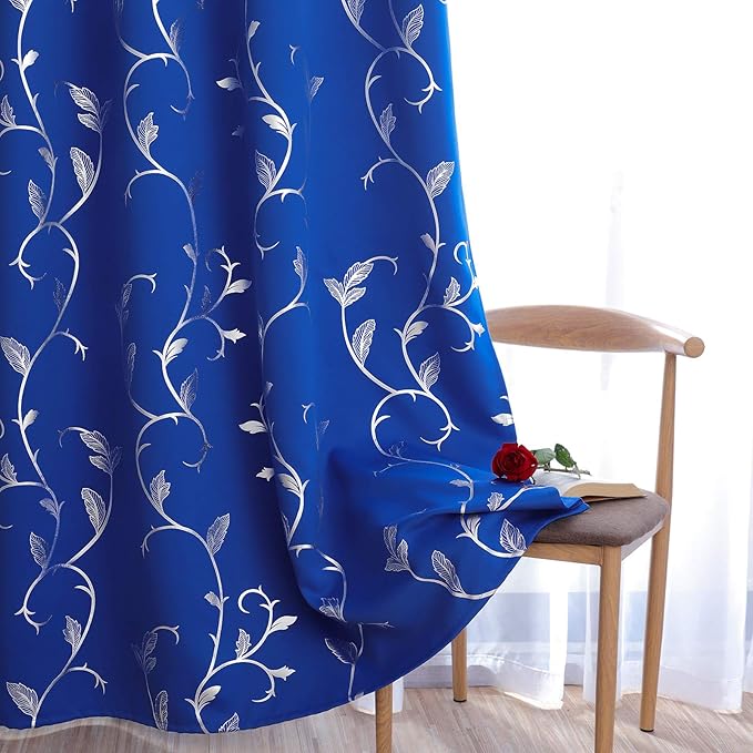 BUHUA Living Room Darkening Curtains Flower Vine Design Grommet Window Blackout - Image 2