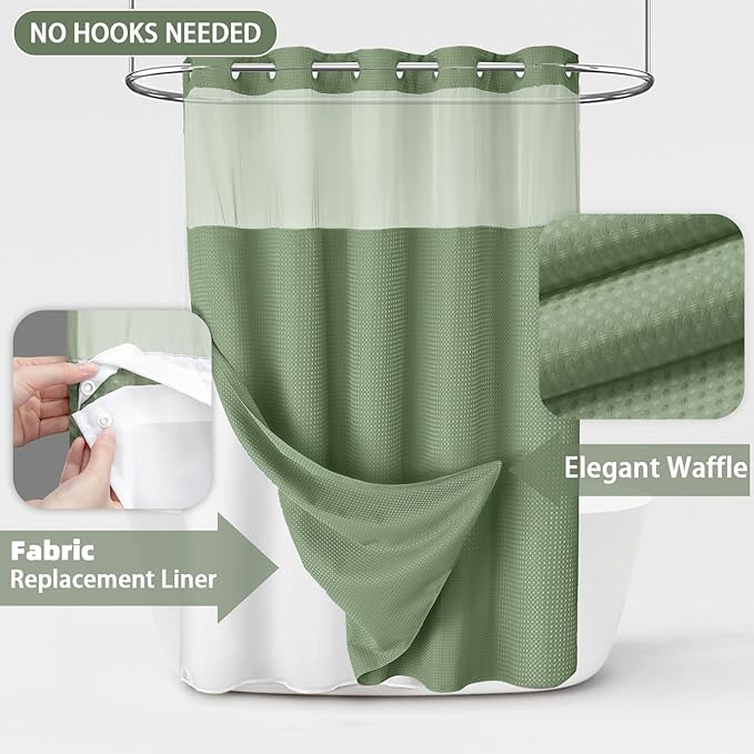 No Hook Shower Curtain and Liner Set, Hotel Waffle Shower Curtain - Image 3