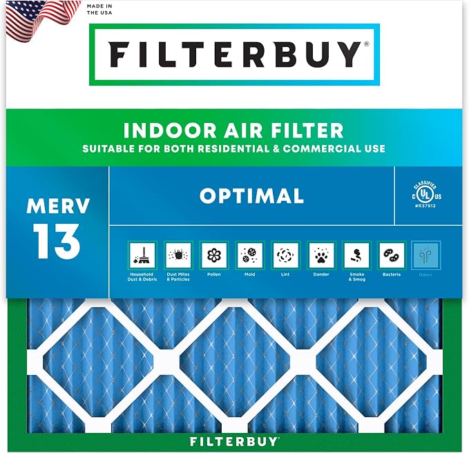 Filterbuy 25x25x1 Air Filter MERV 13 Optimal Smoke & Allergy Defense, by Filterbuy