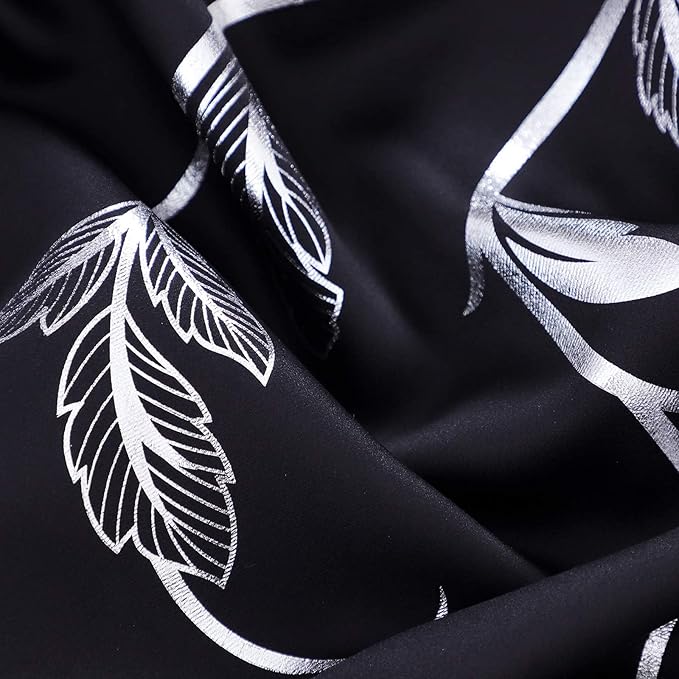 BUHUA Blackout Curtain 2 Panel Set Silver Vine Foil Print Thermal Insulated - Image 6