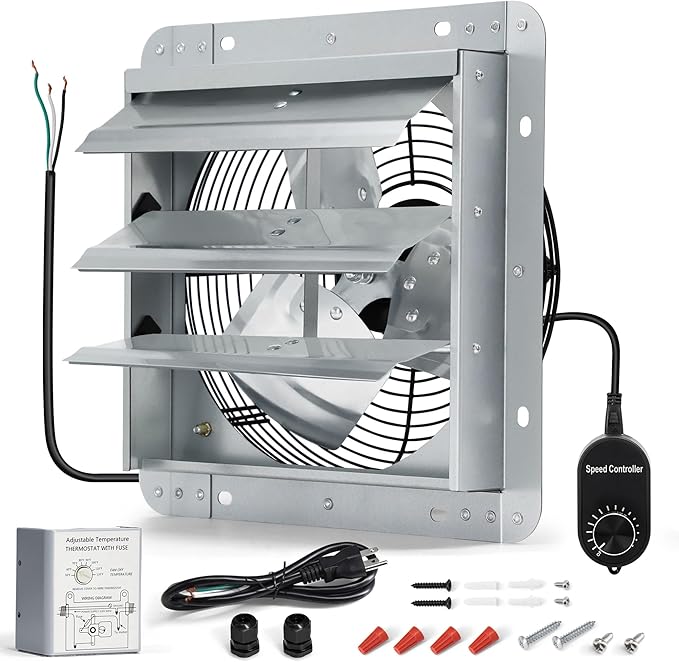 12 Inch Shutter Exhaust Fan, Wall Mount Attic Fan by Hipoilk