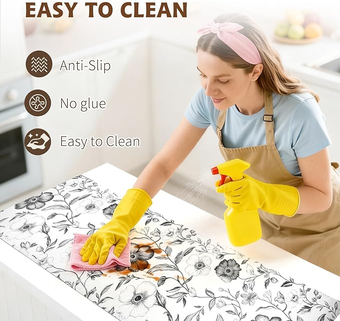 Drawer and Shelf Liner Black Flowers 12in x 20FT, Non Adhesive Anti-Slip Double - Image 4