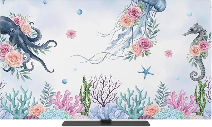 Summer Jellyfish Octopus Seahorse Indoor TV Cover, Elastic TV Screen Protector - Image 2