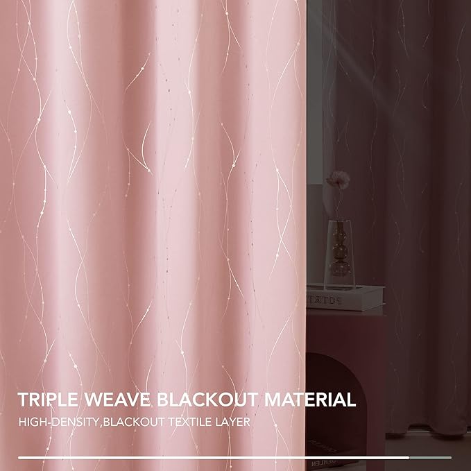 Deconovo Pink Curtains, Thermal Insulated Soundproof Curtain, 52 x 45 Inch Long - Image 5
