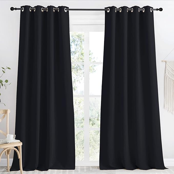 NICETOWN Black Blackout Curtain 110 inch Length, W55 x L110 Inch, 8 Grommets Top by NICETOWN