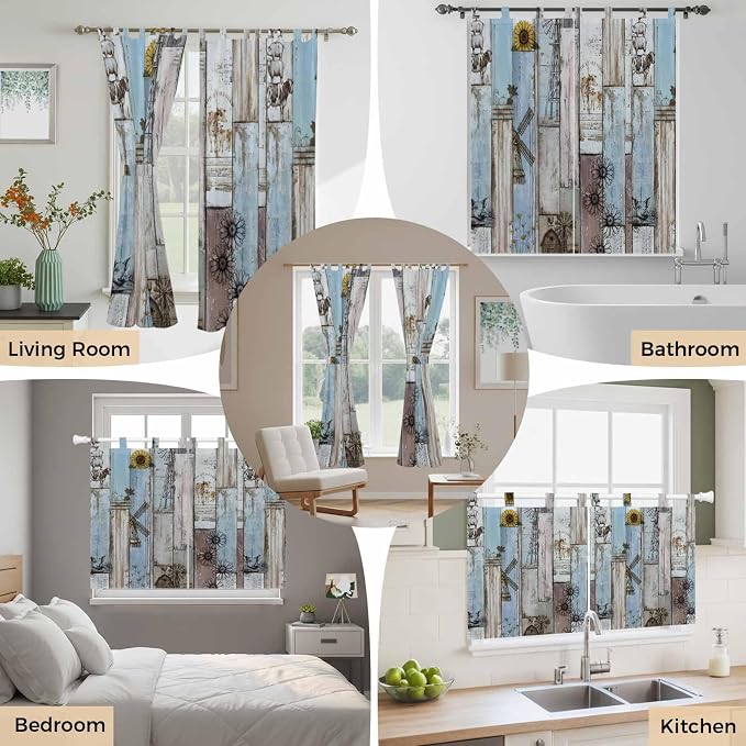 Blue Grey Wooden Living Room Curtains 96 Inch Length, Window Curtains Tab Top - Image 7