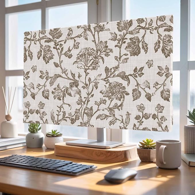 Vintage Farm Flower Leaves Sketch Indoor TV Cover, Elastic TV Screen Protector by Unknown