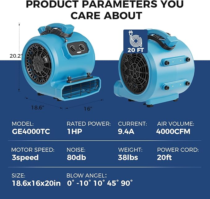ALORAIR 4000 CFM Air Mover Blower Fan - Image 8