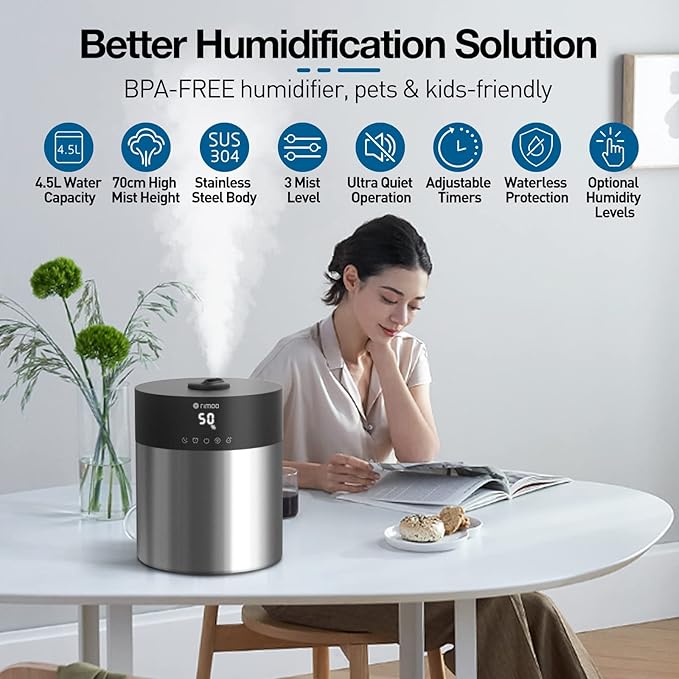 4.5L Humidifiers for Bedroom Large Room, Ultrasonic Cool Mist Humidifier - Image 2
