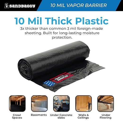 Sandbaggy 20 ft x 100 ft Vapor Barrier 10 Mil | Polyethylene | Black Plastic - Image 4