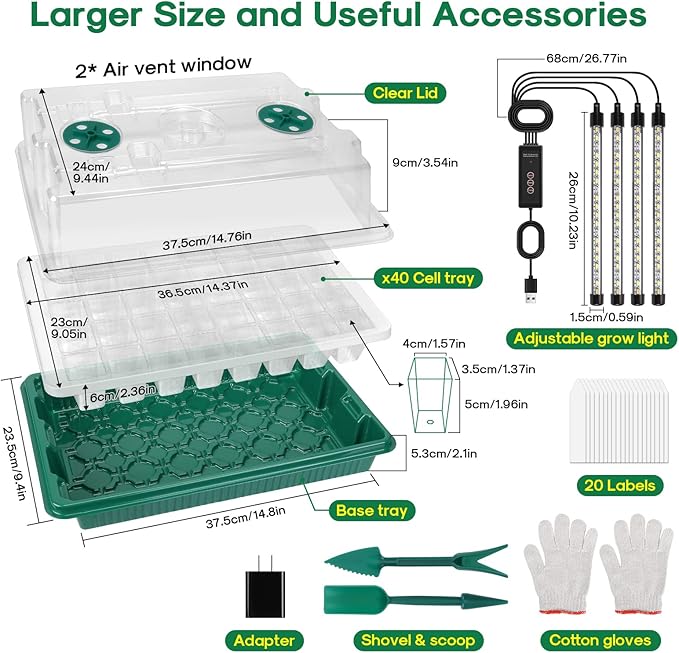 BlumWay Seed Starter Tray with Grow Light, 2 Pack 80 Cells Seedling Tray Kit - Image 3