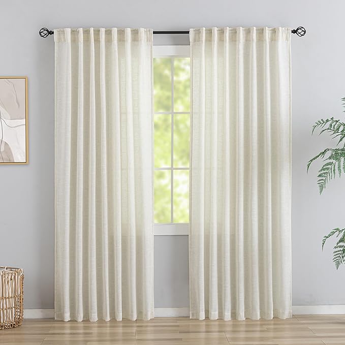 DONREN Natural Back Tab Curtains 78 Inches Long 2 Panels by DONREN