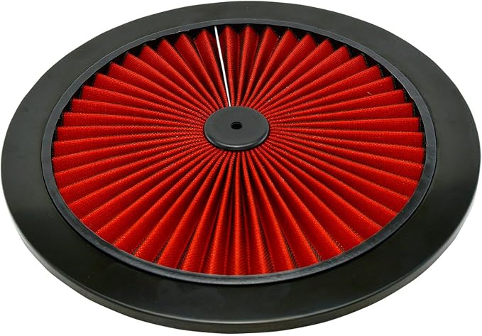 Air Cleaner Lid | 14 in Round Flow-Thru | Red Filtered Top | Steel Black Finish - Image 3