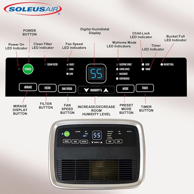 Soleus Air Energy Star Rated 1, 800 SqFt., 25 Pint Dehumidifier - Image 2