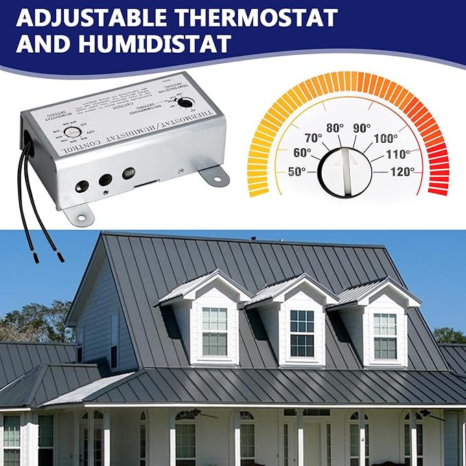 Hiorucet Attic Fan with Thermostat Humidistat Controller, Adjustable - Image 3