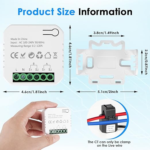 Smart Home Energy Monitor 2×120A, Dual-Channel Real-Time Electricity Usage - Image 3
