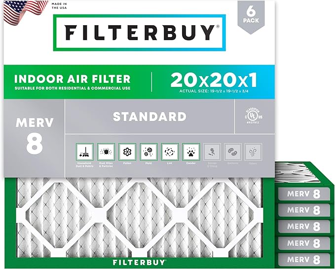 Filterbuy 20x20x1 Air Filter MERV 8 Essential Dust & Allergy Defense, by Filterbuy