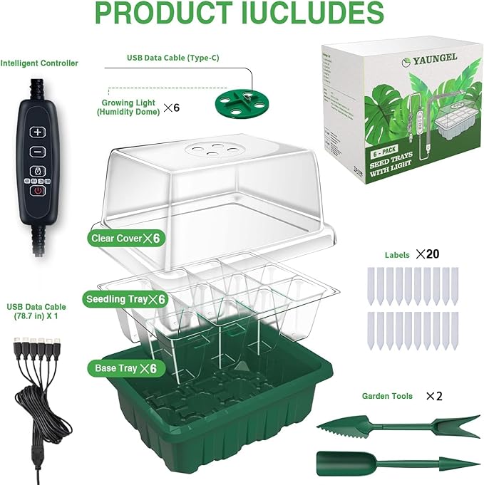 YAUNGEL Seed Starter Tray with Grow Light, 6 Pack Seed Starter Kit with Timing - Image 7