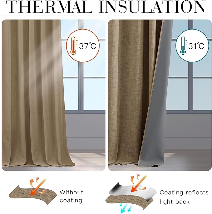RYB HOME Burlap 100% Blackout Short Curtains 52 Width 45 inch Length, Light - Image 4