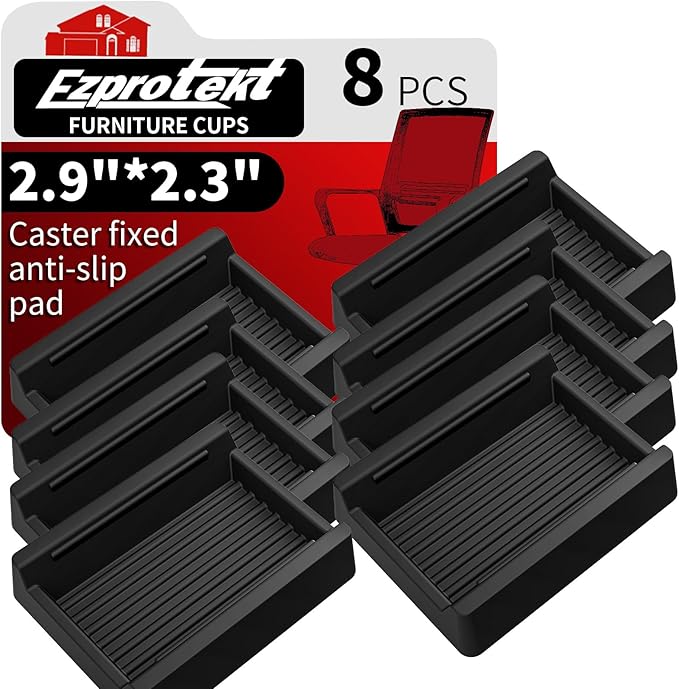 Ezprotekt Rectangle Rubber Caster Cups, 2.9" x 2.3" Anti-Slip Furniture Gripper by VisittheEzprotekt
