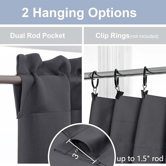 Chyhomenyc Charcoal Grey Short Blackout Curtains 24 Inch Length, Small Kitchen - Image 5