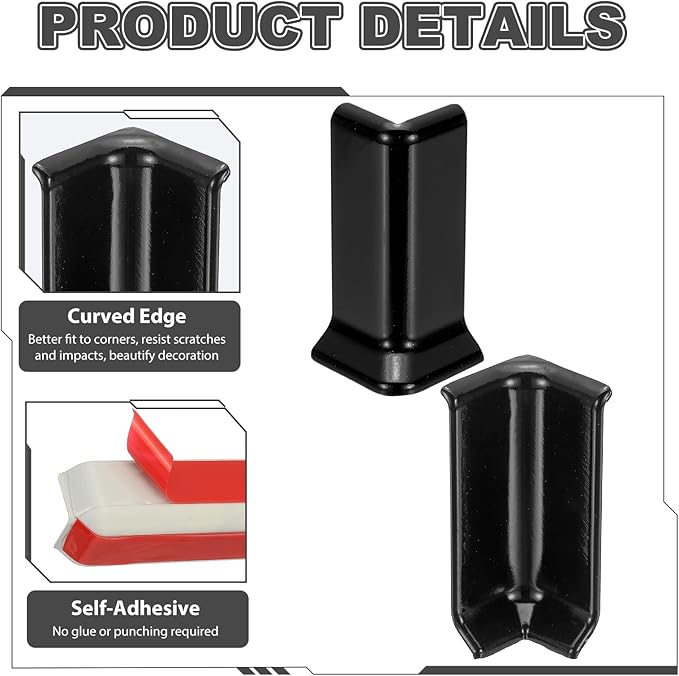 uxcell Self Adhesive Baseboard Corner Blocks, 3.23 Inch Wall Edge Corner - Image 4