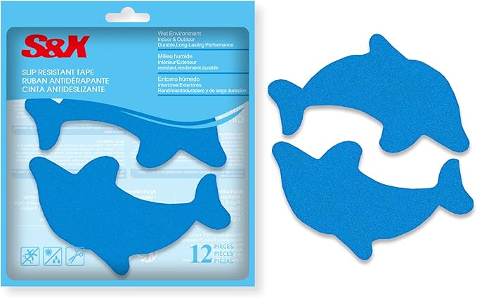 S&X Bathtub Non Slip Stickers, Grippy Dolphin Adhesive Treads – Fine Gritty by SXProducts